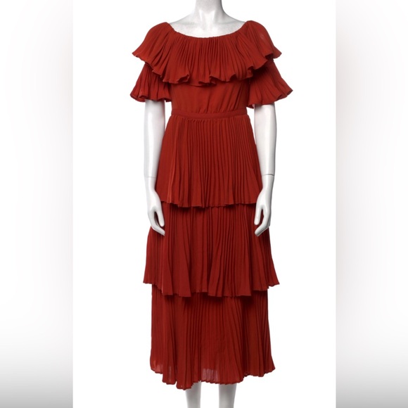 Self-Portrait Rust Ruffled Maxi Dress - Picture 1 of 3
